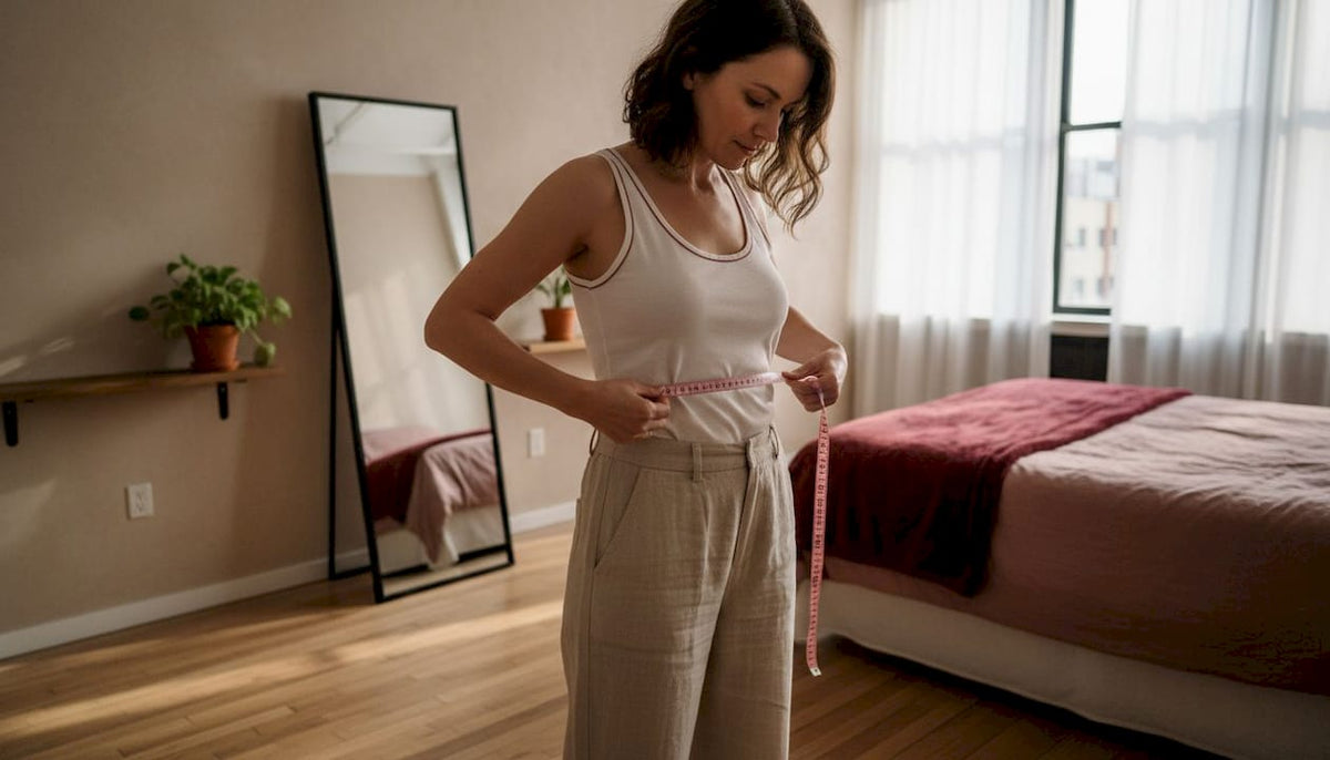 Woman measuring underbust at home