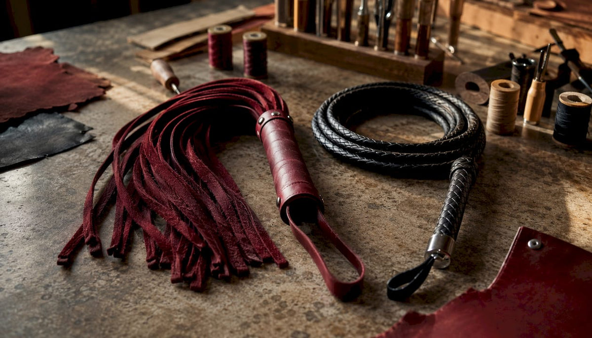 Flogger and whip comparison flat lay
