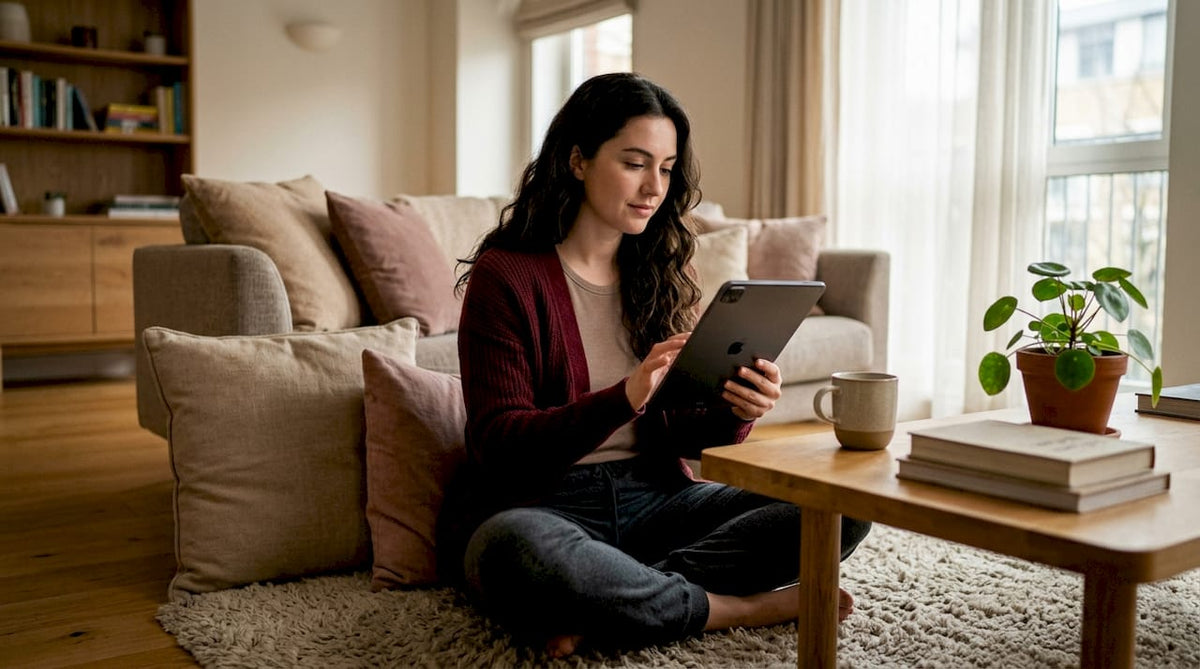 Woman browsing adult toy website on tablet