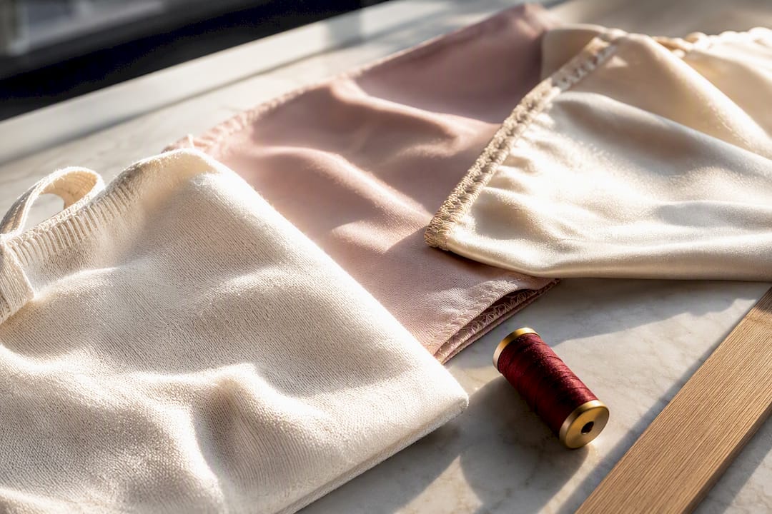 Close-up of skin-safe lingerie fabric swatches