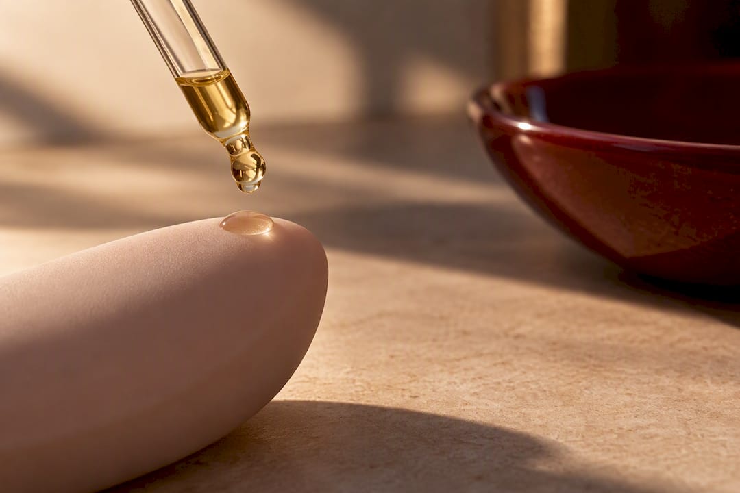 Oil drop on anonymous material sample