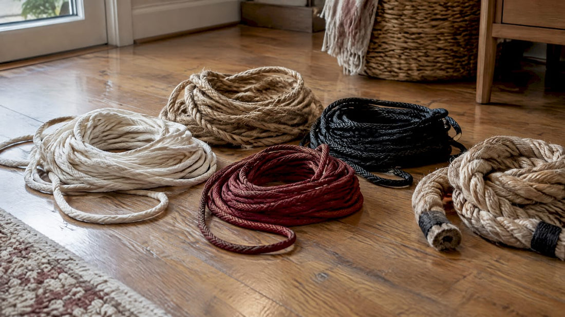 Different bondage rope types on floor