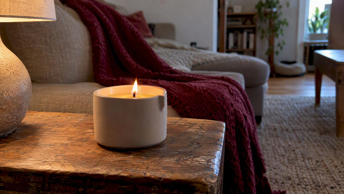 Massage candle with a pool of melted oil