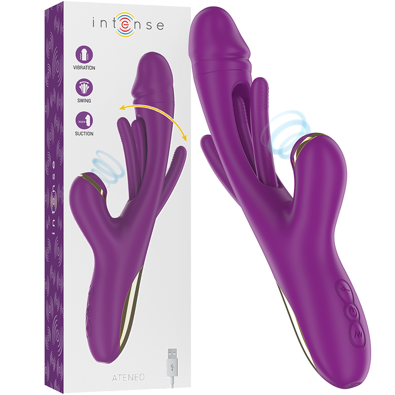 INTENSE - ATENEO RECHARGEABLE MULTIFUNCTION VIBRATOR 7 VIBRATIONS WITH OSCILLATING TONGUE AND PURPLE SUCTION
