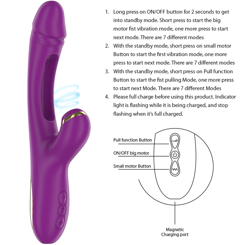 INTENSE - ATENEO RECHARGEABLE MULTIFUNCTION VIBRATOR 7 VIBRATIONS WITH OSCILLATING TONGUE AND PURPLE SUCTION