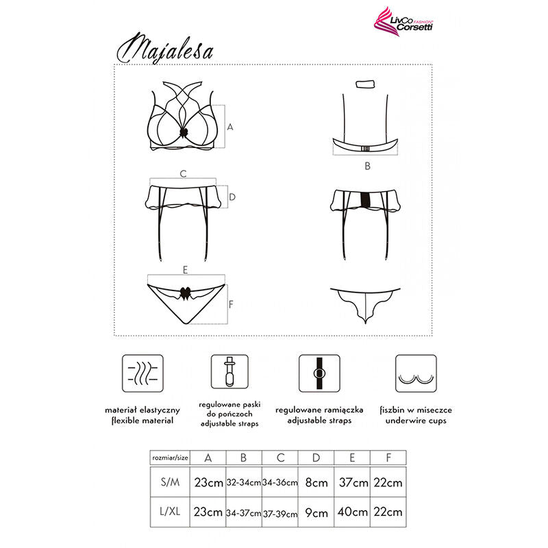 LIVCO CORSETTI FASHION - MAJALESA LC 90526 BRA + GARTER BELT + PANTY BLACK L/XL