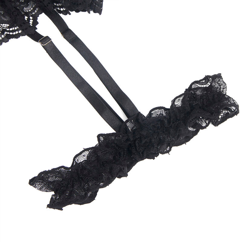 SUBBLIME - TEDDY WITH GARTER WITH LACE DETAIL AND STRIPS BLACK L/XL