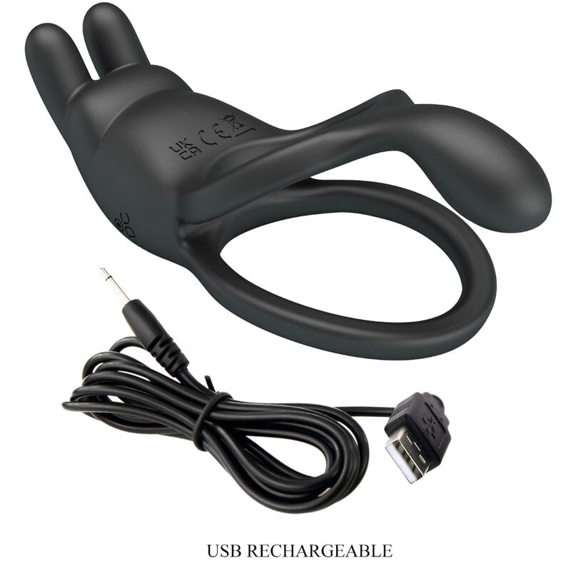 PRETTY LOVE - SETH DOUBLE VIBRATING RING RABBIT 7 VIBRATIONS BLACK