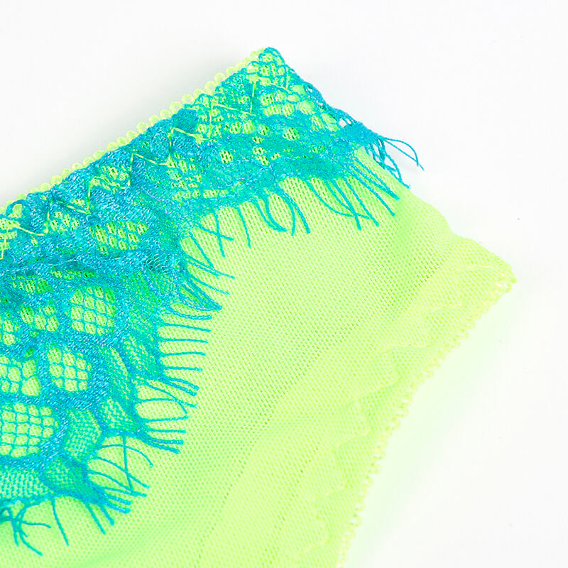 SUBBLIME - 955311 SET OF BRA WITH LACE AND GARTER LINES GREEN AND BLUE S/M