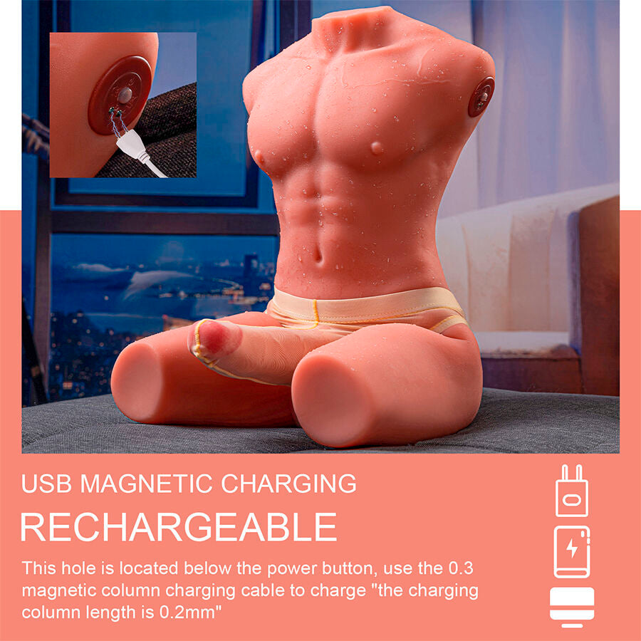 XISE - JASON HALF BODY REALISTIC MALE TORSO WITH THRUSTING AND VIBRATION 55 CM