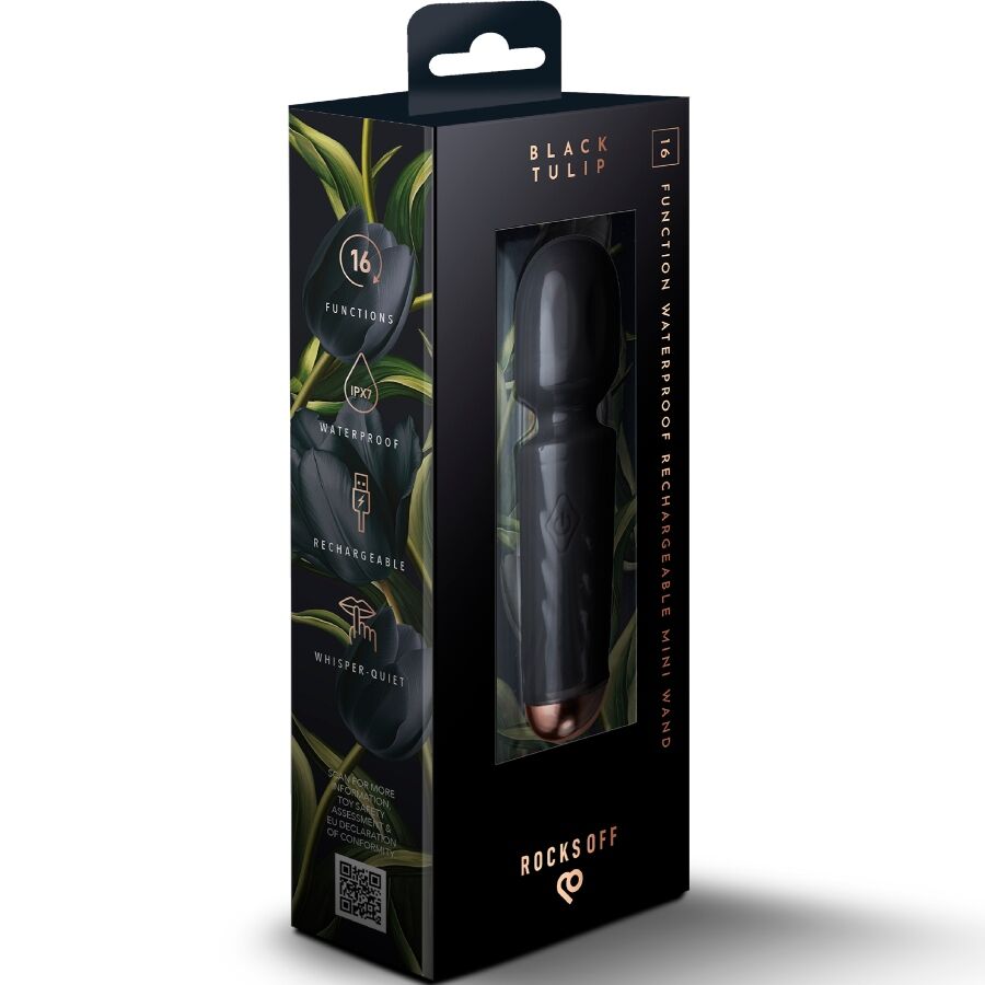ROCKS-OFF - MINI RECHARGEABLE WAND 16 FUNCTIONS BLACK TULIP